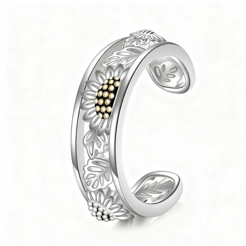 18K White Gold Sunflower Cuff Earrings-1