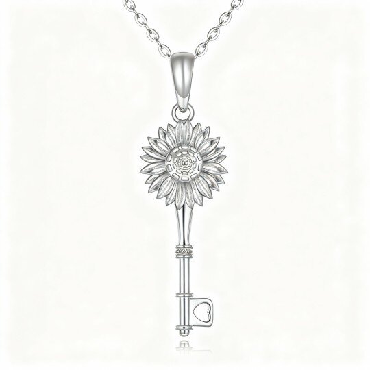 10K White Gold Sunflower & Key Pendant Necklace