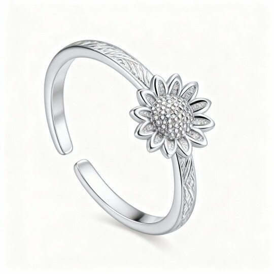 9K White Gold Sunflower Open Ring