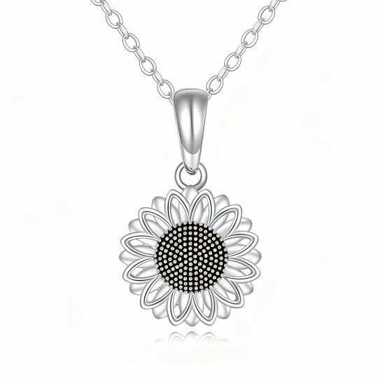 10K White Gold Sunflower Pendant Necklace