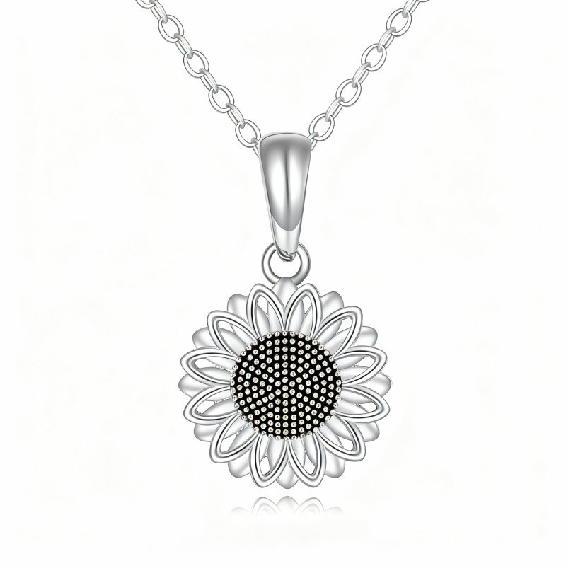 Collar con colgante de girasol de oro blanco de 10 quilates-16
