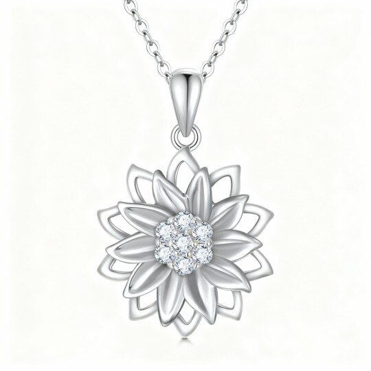 Colar com pendente girassol em ouro branco 10K e zircónias cúbicas
