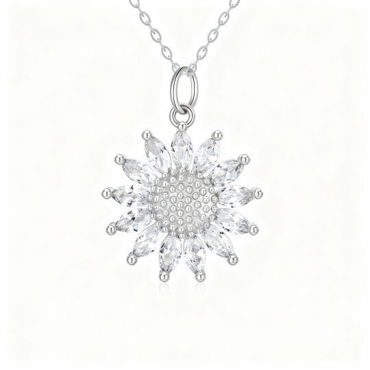 Collier pendentif tournesol en or blanc 9K avec zircon cubique