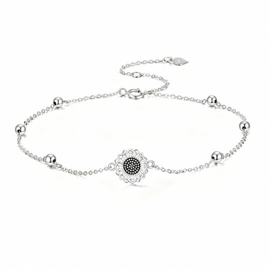10K White Gold Sunflower Single Layer Charm Anklet