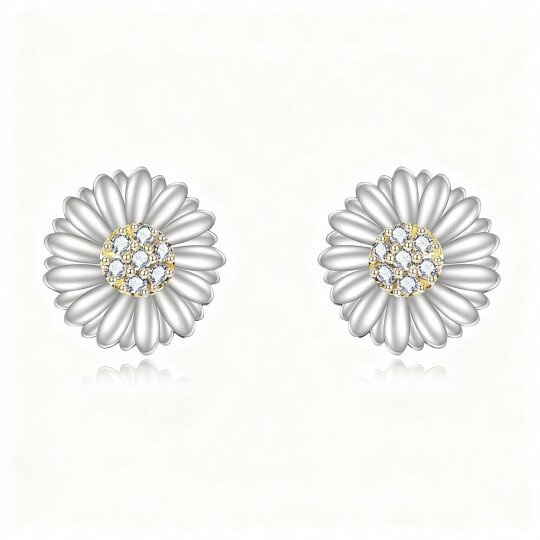 10K White Gold Cubic Zirconia Sunflower Stud Earrings