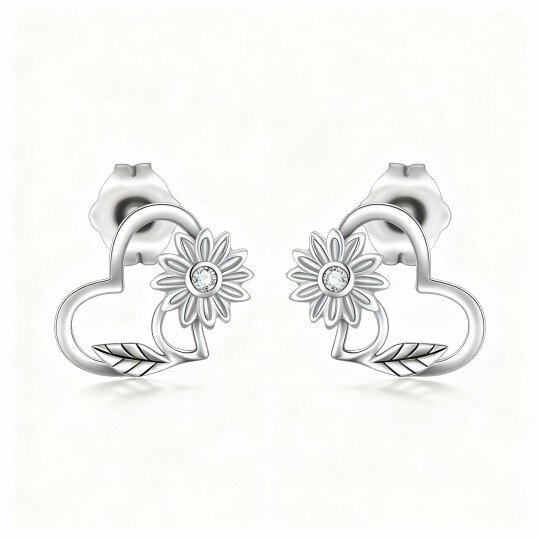 Pendientes de girasol de oro blanco de 10 quilates