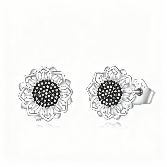 10K White Gold Sunflower Stud Earrings