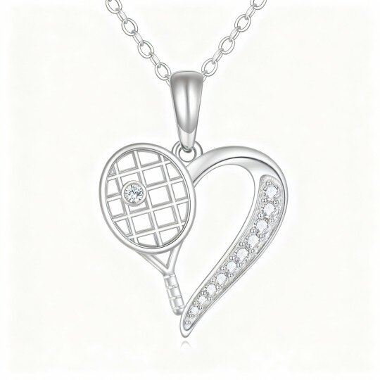 10K White Gold Cubic Zirconia Tennis Pendant Necklace