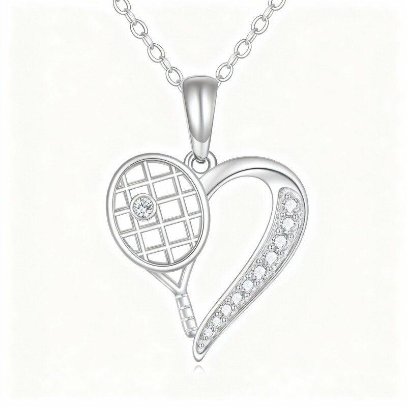 10K White Gold Cubic Zirconia Tennis Pendant Necklace-9