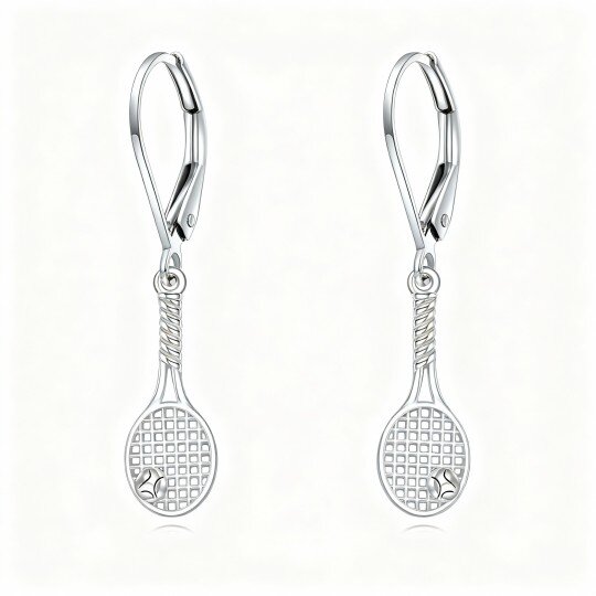 10K White Gold Tennis Racket Drop Earrings