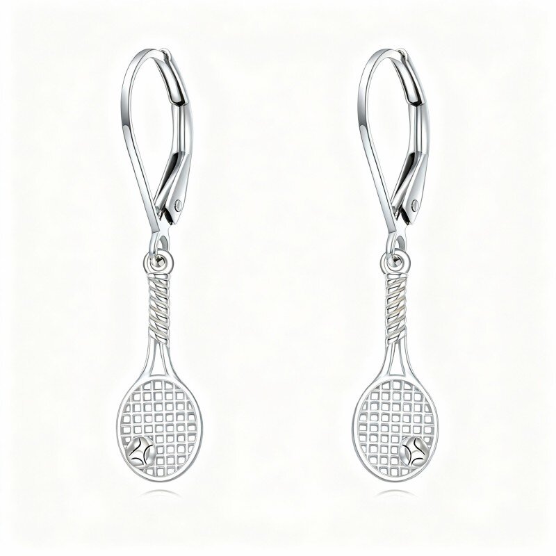 Brincos de raquete de ténis em ouro branco 14K-1
