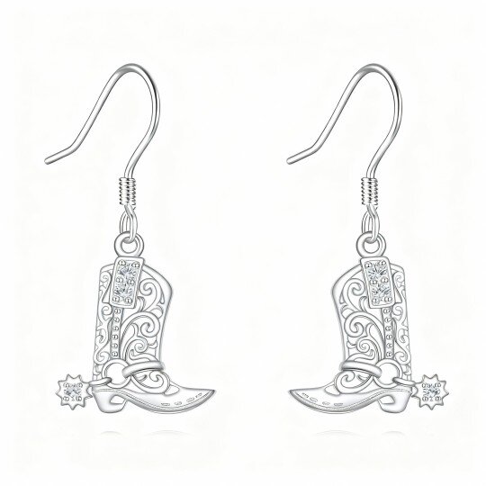 Brincos de bota Texas em ouro branco de 9 quilates com zircónias cúbicas