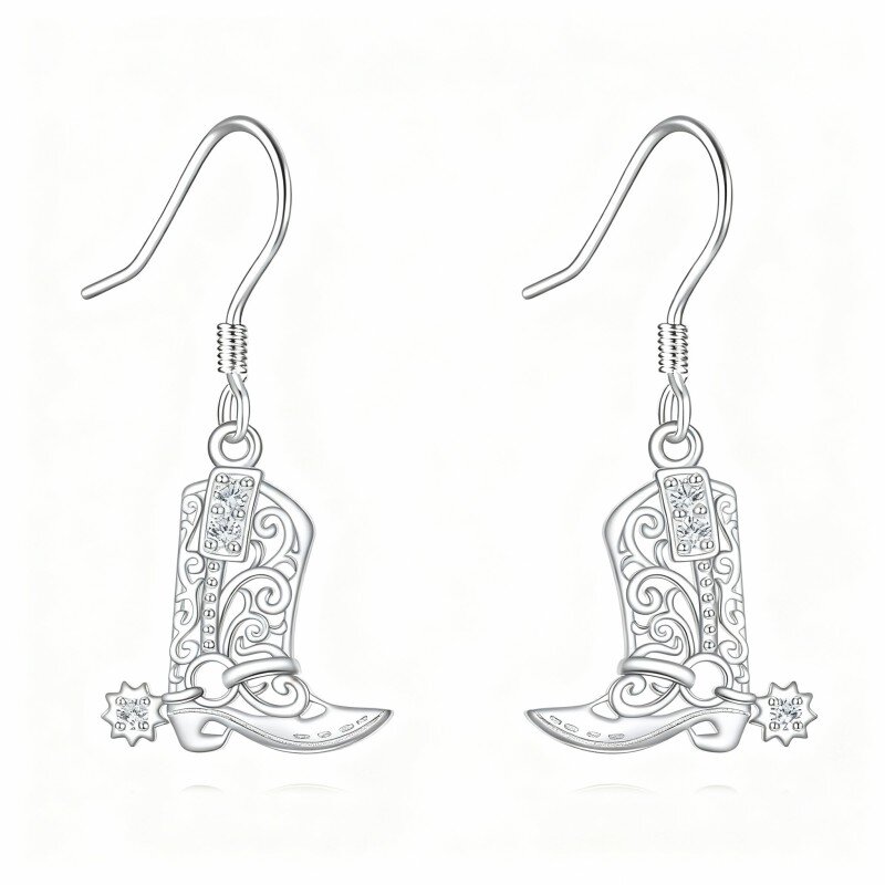 Brincos de bota Texas em ouro branco de 9 quilates com zircónias cúbicas-15