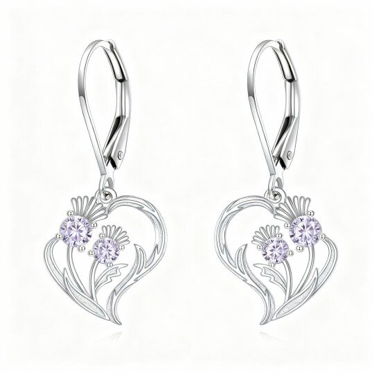 Pendientes colgantes de cardo con circonitas cúbicas en oro blanco de 10 quilates