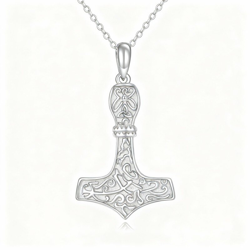 10K White Gold Thor's Hammer Pendant Necklace-11