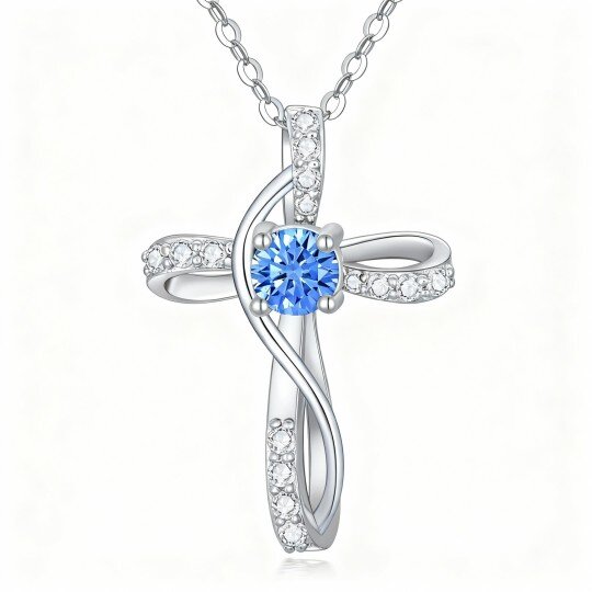 Colar com pendente de cruz em ouro branco 10K com zircónias cúbicas e topázios