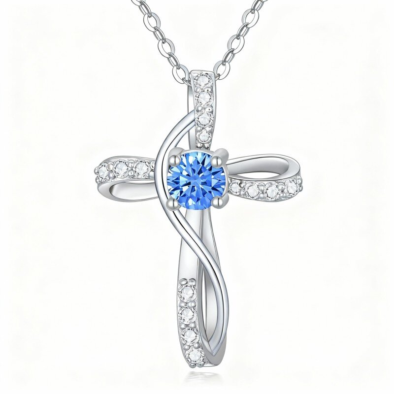 Collana con ciondolo a croce in oro bianco 10K con zirconi cubici e topazio-15