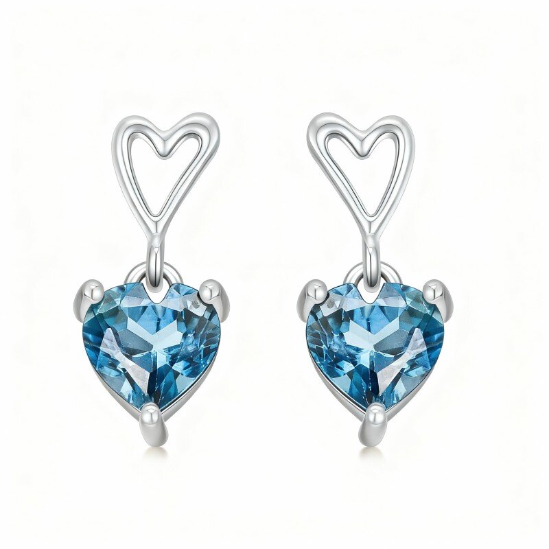 10K White Gold Topaz Heart Stud Earrings-1