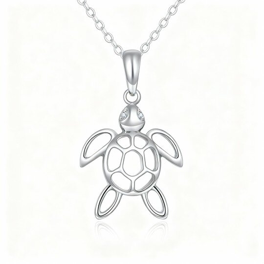 10K White Gold Cubic Zirconia Tortoise Pendant Necklace