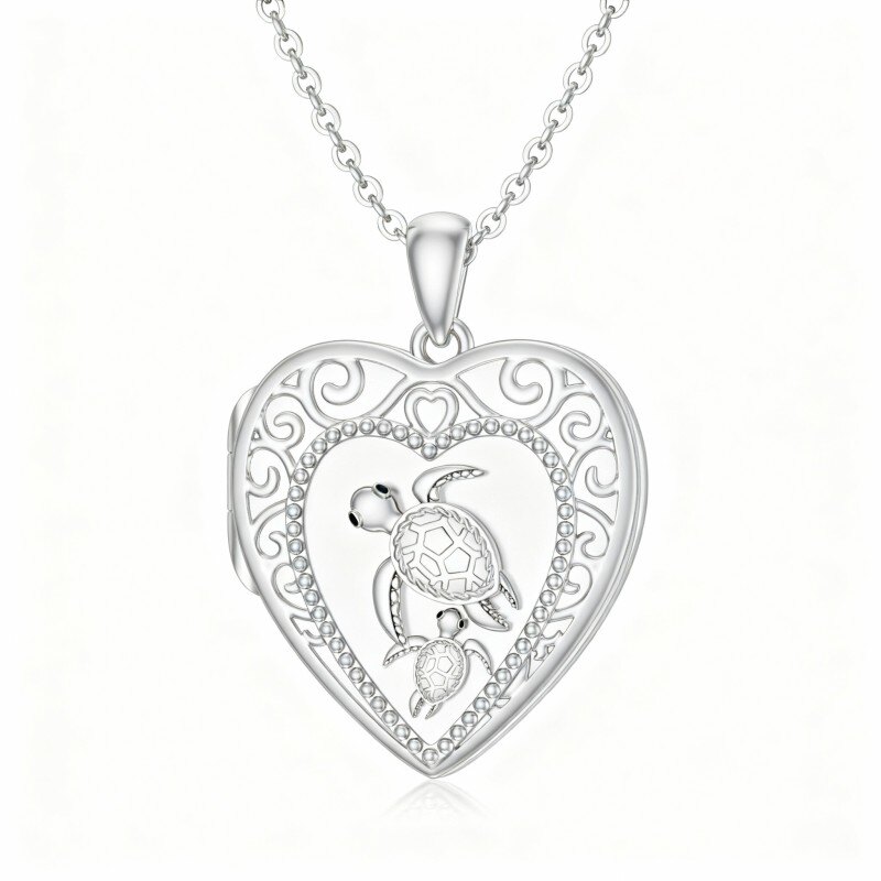 14K White Gold Tortoise & Sea Turtle Pendant Necklace-1