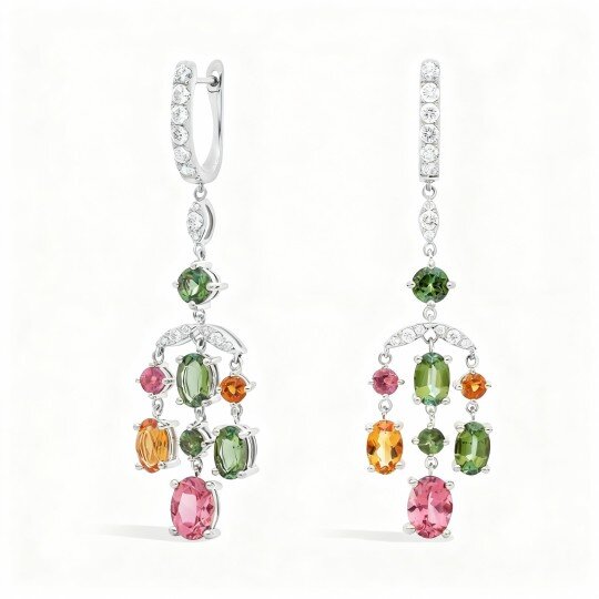 10K White Gold Tourmaline & Citrine Drop Earrings