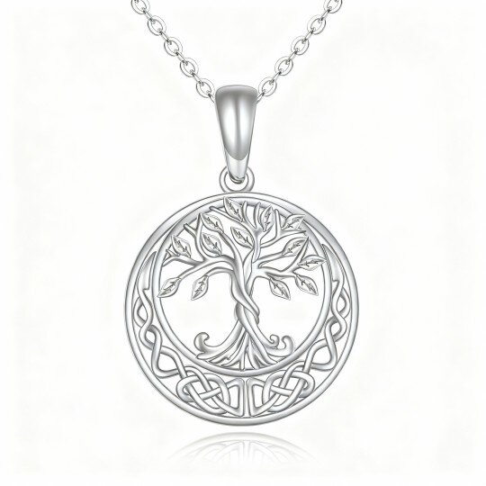 10K White Gold Tree Of Life & Celtic Knot Pendant Necklace