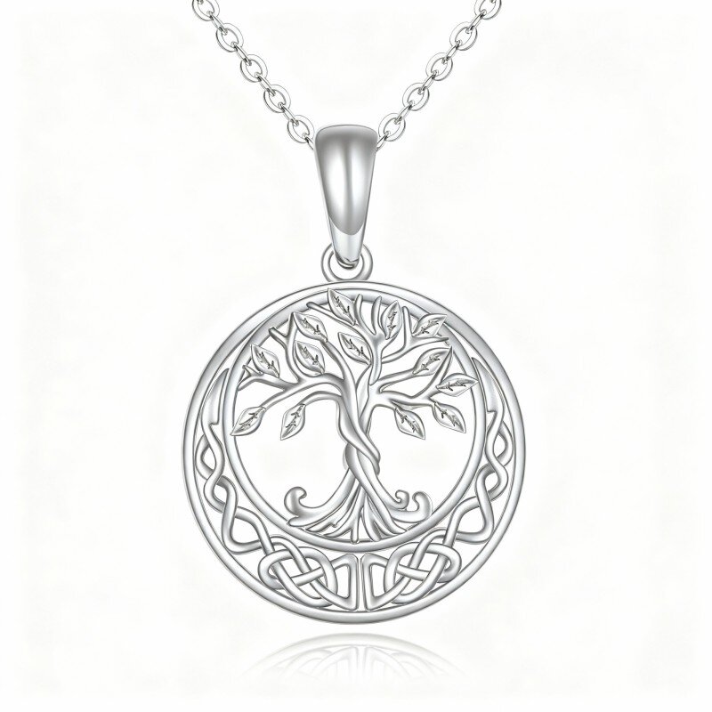 Colar com pendente Árvore da Vida e Nó Celta em Ouro Branco 10K-19