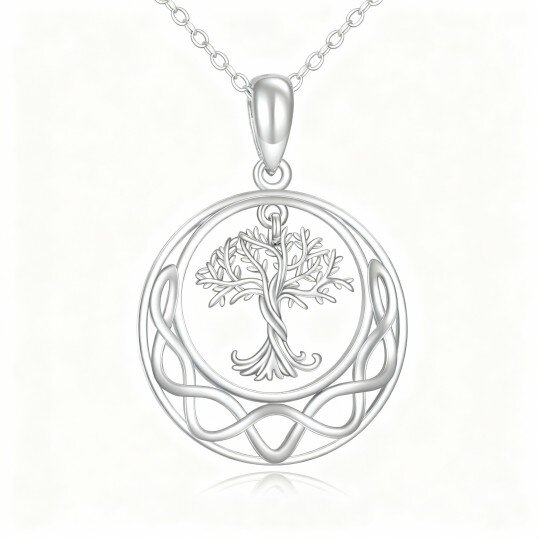 10K White Gold Tree Of Life & Celtic Knot Pendant Necklace
