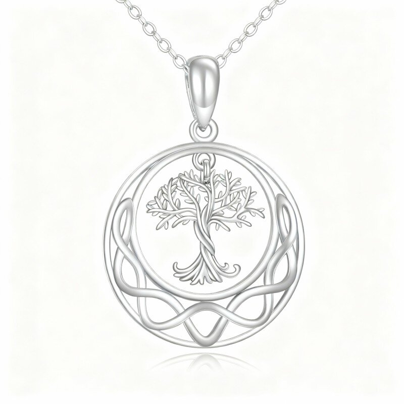 10K White Gold Tree Of Life & Celtic Knot Pendant Necklace-2