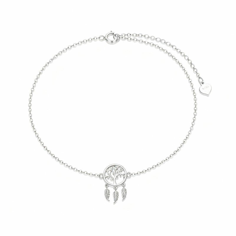 Armband aus 10-karätigem Weißgold mit Lebensbaum- und Traumfänger-Anhänger-10