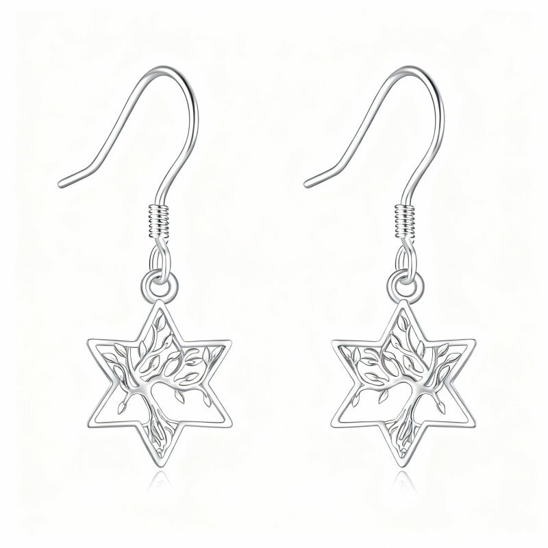 10K White Gold Tree Of Life Drop Earrings-11