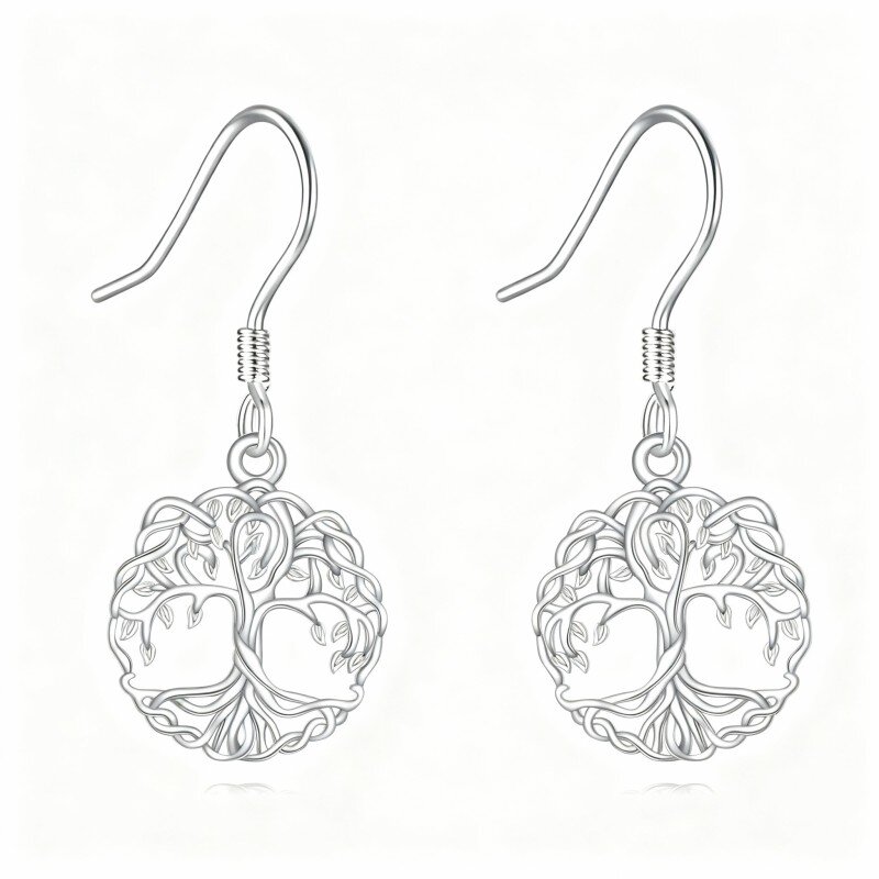 10K White Gold Tree Of Life Drop Earrings-8