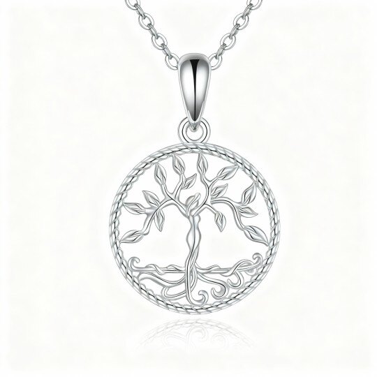 Collier pendentif Arbre de Vie en or blanc 10 carats
