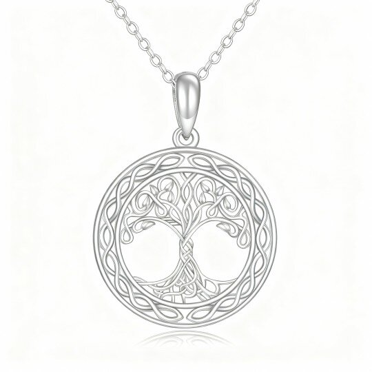 10K White Gold Cubic Zirconia Tree Of Life Pendant Necklace