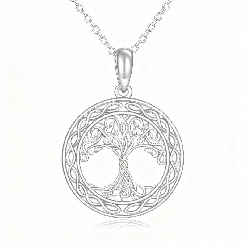 Naszyjnik z wisiorkiem Drzewo Życia z 10-karatowego białego złota z cyrkonią sześcienną-6