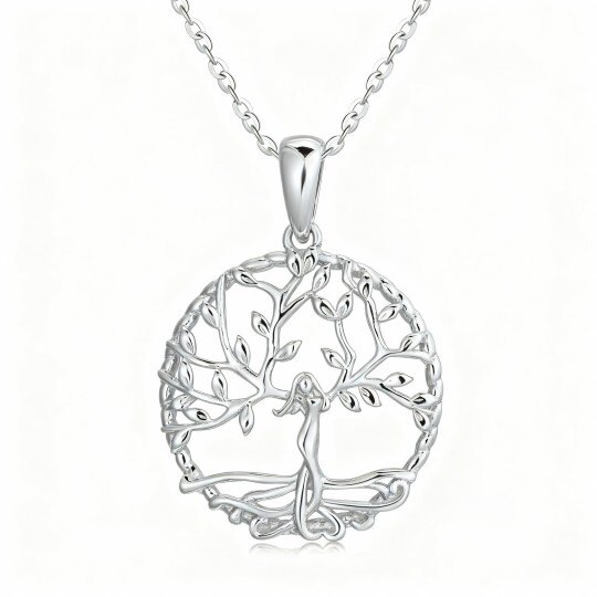 Collar con colgante del Árbol de la Vida en oro blanco de 10 quilates