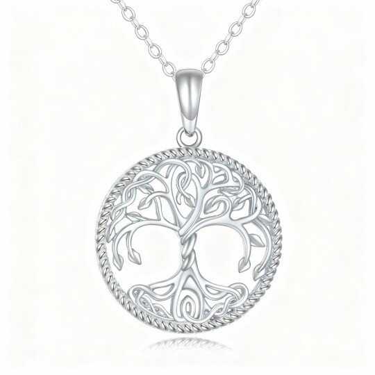 10K White Gold Tree Of Life Pendant Necklace
