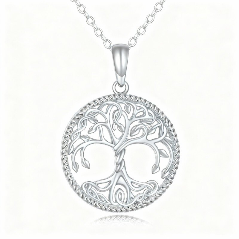 10K White Gold Tree Of Life Pendant Necklace-1