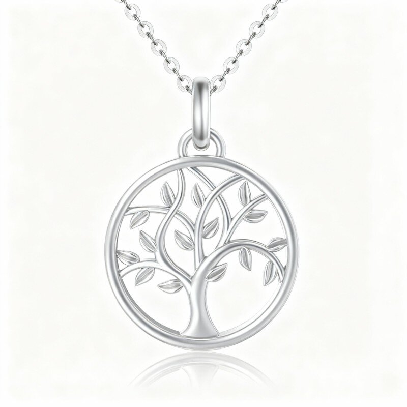 Colar com Pendente Árvore da Vida em Ouro Branco 9K-9