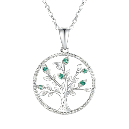 Collier pendentif Arbre de Vie en or blanc 10 carats et zirconiums cubiques