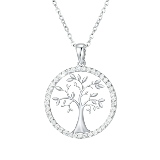 Collana con ciondolo Albero della Vita in oro bianco 10 carati e zirconi cubici