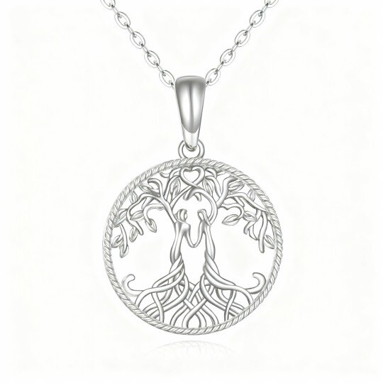 Collier pendentif Arbre de Vie et Sœurs en or blanc 10 carats