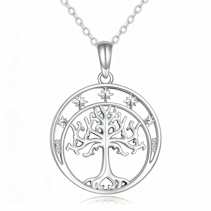 10K White Gold Tree Of Life & Star Pendant Necklace-15
