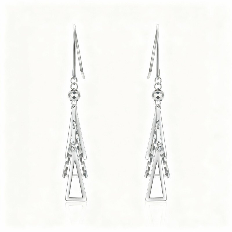 Pendientes colgantes triangulares de oro blanco de 10 quilates-2