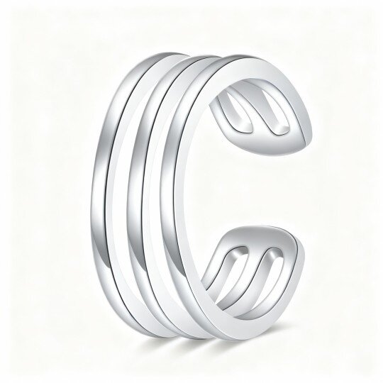 10K White Gold Triple Moon Goddess Cuff Earrings