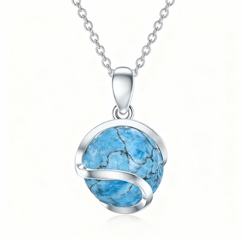 10K White Gold Turquoise Bead Pendant Necklace-7