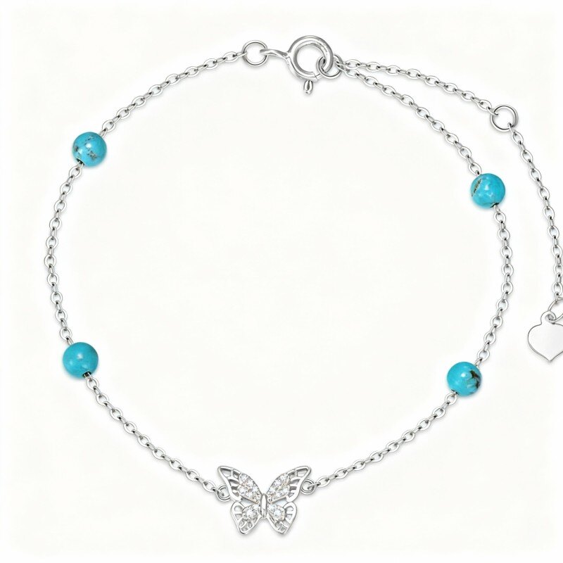 Armband aus 10-karätigem Weißgold mit türkisfarbenem Schmetterlingsanhänger-1