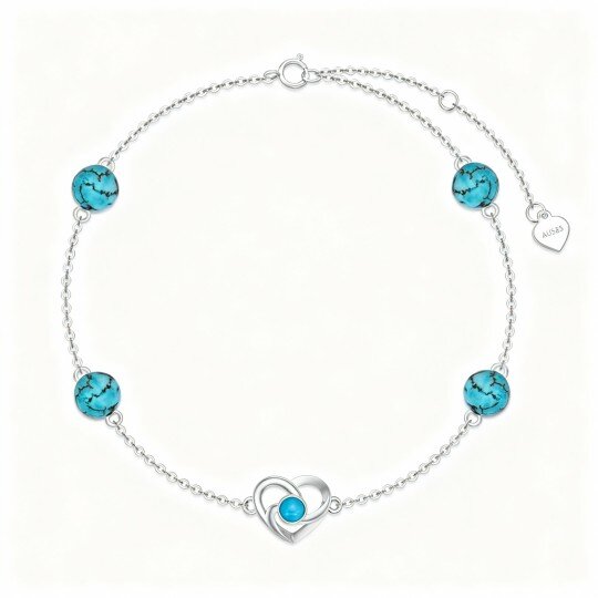 10K White Gold Turquoise Celtic Knot & Heart With Heart Charm Bracelet
