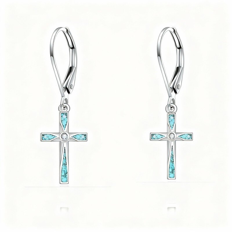 10K witgouden turquoise kruis oorbellen-19