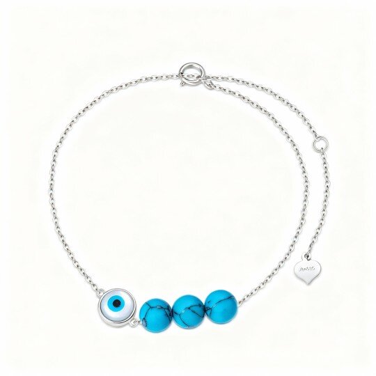 10K White Gold Turquoise Evil Eye Charm Bracelet